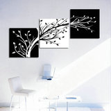 客厅现代抽象装饰画无框画黑白发财树楼梯墙壁画三联梅花挂画斜拼