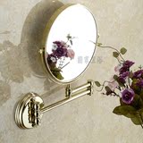 欧美式浴室全铜金色折叠伸缩三倍放大剃须化妆壁挂式圆底美容镜子