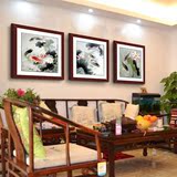 鲤鱼九鱼图中式古典荷花装饰画 客厅沙发背景挂画玄关办公室壁画