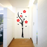 创意花瓶梅3d亚克力立体墙贴花卧室玄关客厅电视背景墙面装饰贴画