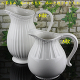 出口原单欧式白色高温陶瓷水壶花插花瓶摆件美式美家风格摆件饰