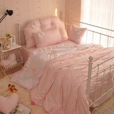 天使梦想！波点粉色婚庆公主韩式床裙被套床罩全棉纯棉床品四件套