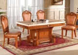 欧式餐桌 天然进口红龙玉大理石餐桌椅 1.8米长桌 实木餐桌椅