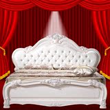 欧式实木双人床真皮靠公主床白色雕花田园风格婚床1.5 1.8m米包邮