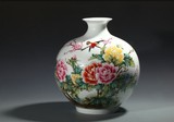 景德镇陶瓷器 名家熊桂英手绘粉彩花鸟花瓶 现代时尚工艺摆件