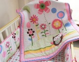 高品质外贸原单棉儿童婴儿床品可爱童被床围床笠三件套粉色花朵女