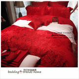 晋帛家纺专柜正品 爱在玫瑰园 刺绣立体花提花婚庆红色六十件套