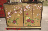 中式仿古手绘金箔彩绘鞋柜实木家具大型多层实用门厅玄关柜子定做