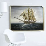 手绘油画 书房壁画 大海风水风景有框装饰画 一帆风顺帆船