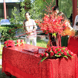 139D5传统红色中式主题签到台布置|红色兰花红玫瑰桌花北京婚礼