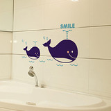 可爱鲸鱼 浴室卫生间可爱卡通温馨田园风防水彩语墙贴纸dw