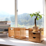楠竹书架桌面书架简易桌上收纳架实木伸缩小书柜带抽屉可收缩书架
