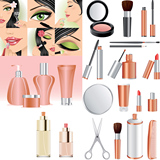 化妆品美容美妆护肤保养香水步骤图解刷睫毛眼影口红矢量图片素材