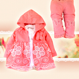 专柜品牌正品一周岁童装女童韩版蕾丝三件套宝宝外出户外衣套装