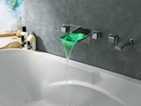 德国当代LED瀑布浴缸水龙头 带抽拉花洒 入墙暗装全铜冷热水龙头