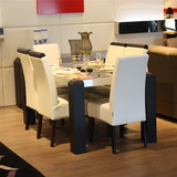 餐台小户型钢化玻璃时尚黑色橡木贴皮现代桌椅组合顾家701T餐桌