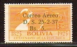 玻利维亚 1937年航空票38#新1枚,高值5比索,原胶背贴