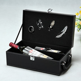 红酒盒拉菲葡萄酒盒黑色双支红酒礼盒包装盒皮盒葡萄酒盒