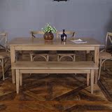 美式乡橡木餐桌椅子 组合 实木餐台长凳橡木餐椅外贸出口原木家具