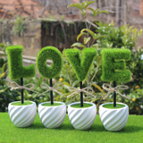 仿真花装饰毛球小盆栽摆件 迷你植物小盆景绿色花盆创意摆设 家居