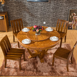 中式小户型实木圆桌大理石面圆形橡木餐桌椅6人组合转盘餐桌餐台