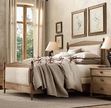 美式复古家具 法式欧式乡村风格 橡木实木亚麻双人床 皇帝床N020