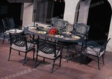 户外桌椅 铸铝  庭院花园家具 尤特里欧 铸铝大理石椭圆长桌组合