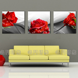 沙发背景墙装饰画无框 现代客厅壁画 梦幻红玫瑰三联组合挂画特价
