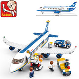 快乐小鲁班民航飞机客机空中巴士塑料拼装拼插积木儿童玩具模型