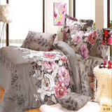 高级纯棉斜纹四件套深色欧美风格特价被套床单枕套深色花朵大花