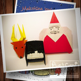 《折纸圣诞老人驯鹿和钢琴》可爱明信片寄送祝福可代寄圣诞卡片