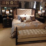 中式新古典家具 实木双人床 高档布艺单双人床 描金银1.8米双人床