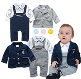 新款婴儿背带裤套装 秋冬季0-3-6-12个月男女宝宝秋装衣服两件套