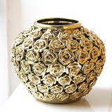 落地 金色浑圆款 欧式玫瑰花瓶 Lmdec茶几玄关摆设大号花瓶装饰品