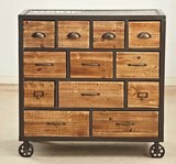 美式乡村复古铁艺做旧实木家具储物柜收纳柜创意12抽带轮柜子斗柜