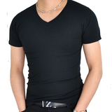 JWKE弹力莱卡男士短袖T恤V领打底衫运动修身韩版紧身半袖内衣