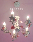 楼梯欧式蜡烛韩式田园风格玫瑰花公主铁艺吊灯餐厅灯儿童卧室灯饰