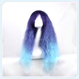 韩国品牌假发 女 长卷蓬松玉米烫齐刘海 女士逼真发套 紫蓝渐变