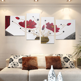 沙发背景墙装饰画客厅现代简约四联画花卉无框画挂画壁画立体皮画