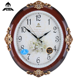 富达时尚田园挂表欧式静音客厅钟表椭圆艺术石英挂钟复古镶钻时钟