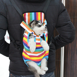 箱包背包一家胖子宠物包双肩外出背带狗狗便携包 透气彩虹条纹包