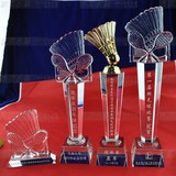 水晶奖杯 单双打羽毛球各类比赛通用 创意奖杯 奖牌定做可刻字