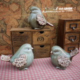 浮雕翠釉陶瓷小鸟欧式美式乡村家具创意客厅电视柜可爱小动物摆件
