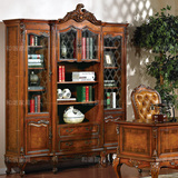 欧式书柜复古实木美式书橱玻璃门展柜高档 书房家具展示柜大书柜