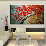 专属定制油画 手绘发财树客厅沙发背景墙画 无框画单幅挂画抽象画