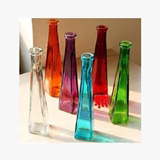 特价zakka 彩色透明细高三角小花瓶简约现代玻璃花瓶 小花插花器