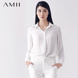 初上市价159元#Amii[极简主义]夏百搭衬衫女长袖雪纺衫中长款衬衣