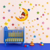 儿童房间幼儿园卡通可爱星星月亮墙贴纸贴画装饰 梦幻星空女孩款