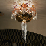 精致奢华新古典高档彩色琉璃加水晶装饰LED玫瑰金卧室客厅吸顶灯