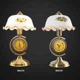 子兰美式台灯卧室床头灯复古中式带钟表可调光装饰玻璃客厅老上海